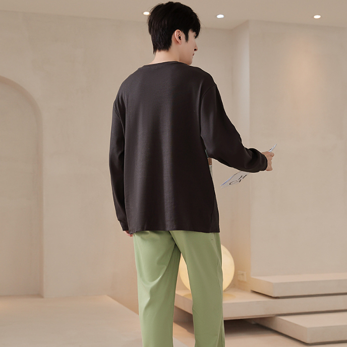 91家纺网 家纺一手货源 找家纺 春秋季纯棉圆领睡衣男士卡通长袖家居服夏季青少年休闲可外穿套装 89296