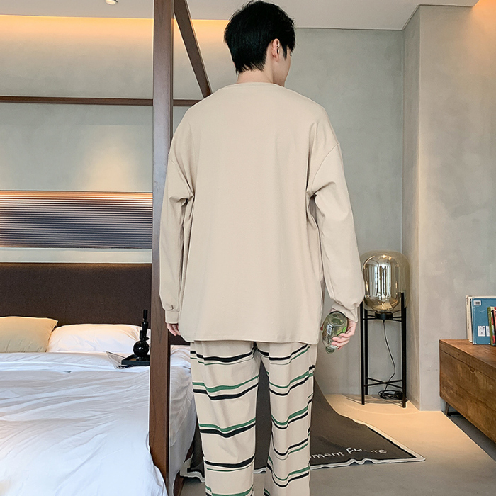 91家纺网 家纺一手货源 找家纺 春秋季纯棉圆领睡衣男士卡通长袖家居服夏季青少年休闲可外穿套装 89321