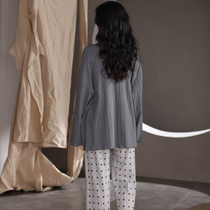 91家纺网 家纺一手货源 找家纺 春秋季新款少女纯棉长袖甜美风睡衣薄款开衫翻领设计可外穿家居服  88262