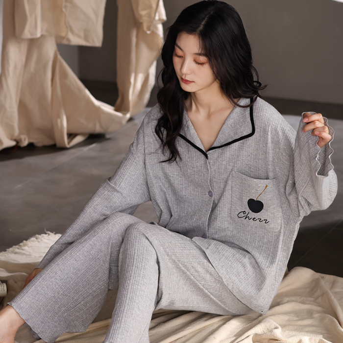 91家纺网 家纺一手货源 找家纺 春秋季新款少女纯棉长袖甜美风睡衣薄款开衫翻领设计可外穿家居服  88263