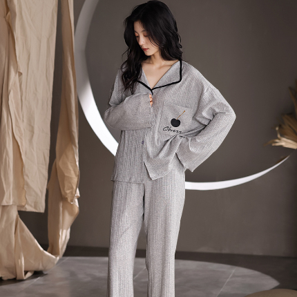 春秋季新款少女纯棉长袖甜美风睡衣薄款开衫翻领设计可外穿家居服  88263