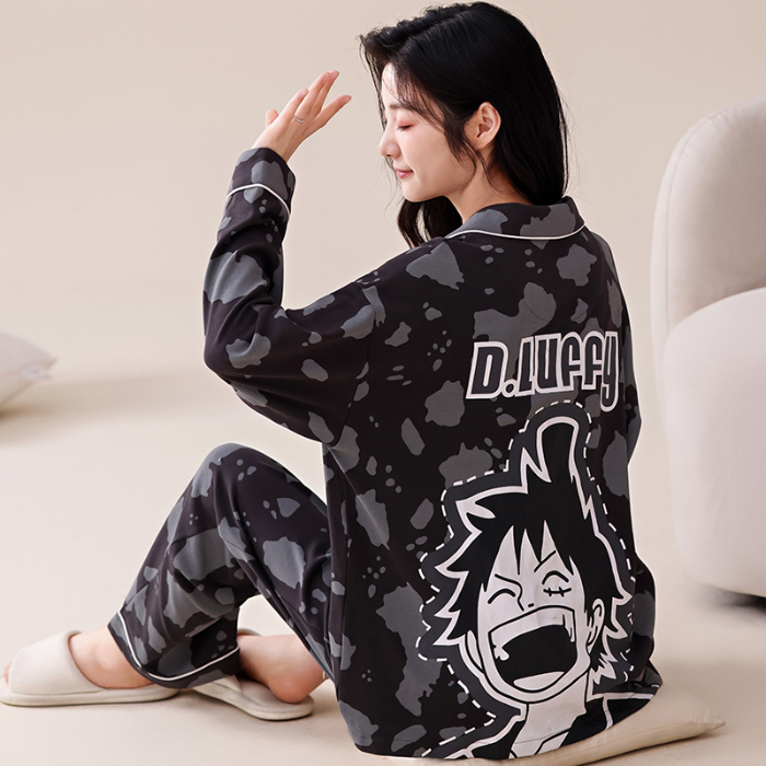 91家纺网 家纺一手货源 找家纺 洛兰沙 春秋季纯棉开衫翻领睡衣少女卡通甜美长袖可外穿家居服套装 678女