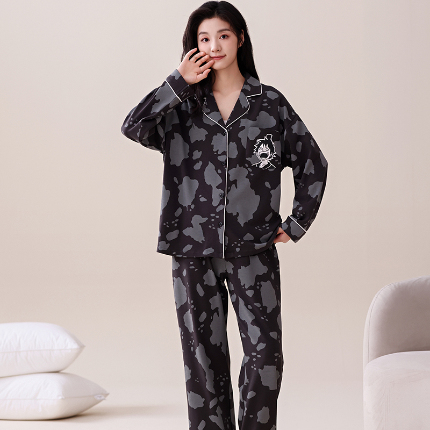 春秋季纯棉开衫翻领睡衣少女卡通甜美长袖可外穿家居服套装 678女