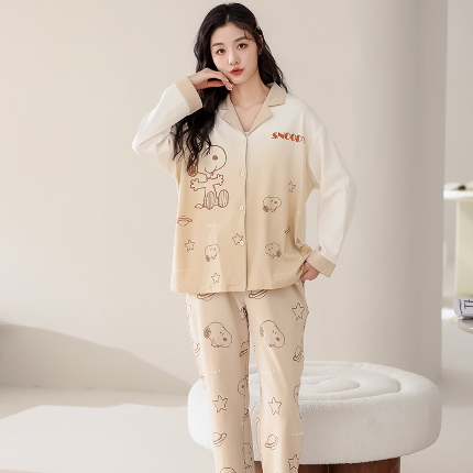 春秋季纯棉开衫翻领睡衣少女卡通甜美长袖可外穿家居服套装 699女
