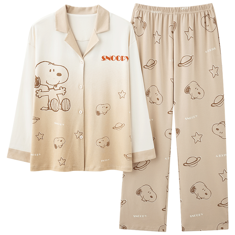 91家纺网 家纺一手货源 找家纺 洛兰沙 春秋季纯棉开衫翻领睡衣少女卡通甜美长袖可外穿家居服套装 699女