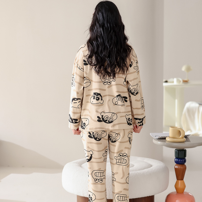 91家纺网 家纺一手货源 找家纺 洛兰沙 春秋季纯棉开衫翻领睡衣少女卡通甜美长袖可外穿家居服套装 709女