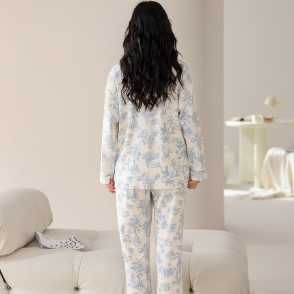 春秋季纯棉开衫翻领睡衣少女卡通甜美长袖可外穿家居服套装 712女