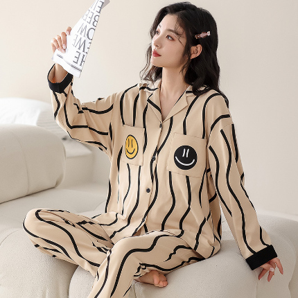 春秋季纯棉开衫翻领睡衣少女卡通甜美长袖可外穿家居服套装 715女