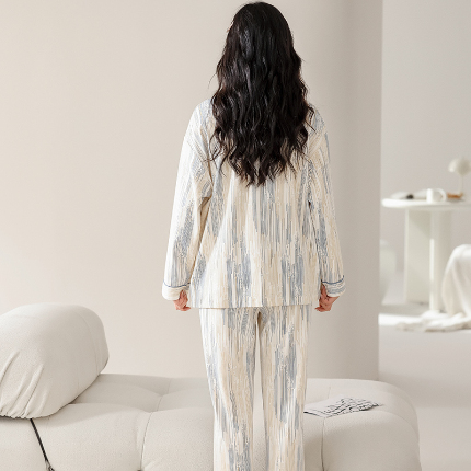 春秋季纯棉开衫翻领睡衣少女卡通甜美长袖可外穿家居服套装 716女