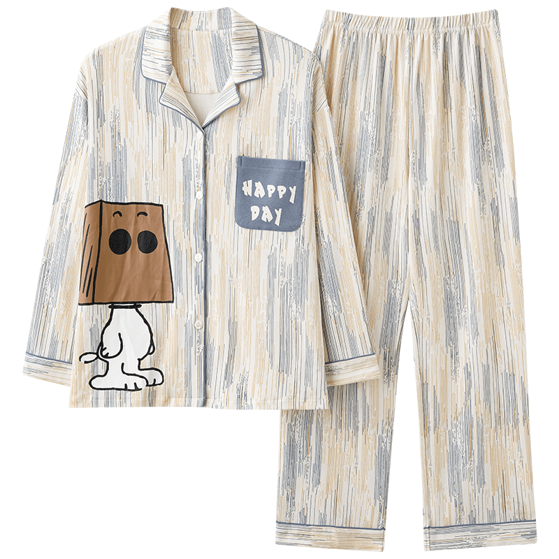 91家纺网 家纺一手货源 找家纺 洛兰沙 春秋季纯棉开衫翻领睡衣少女卡通甜美长袖可外穿家居服套装 716女