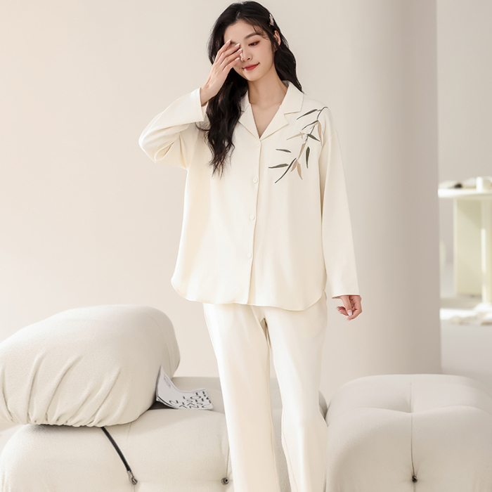 91家纺网 家纺一手货源 找家纺 洛兰沙 春秋季纯棉开衫翻领睡衣少女卡通甜美长袖可外穿家居服套装 717女