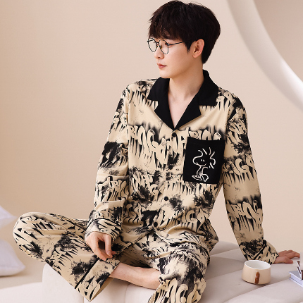 91家纺网 家纺一手货源 找家纺 洛兰沙 春秋季纯棉开衫长袖可外穿家居服睡衣 664男