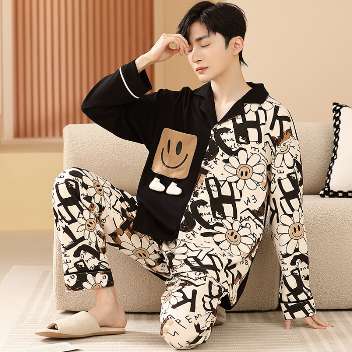 91家纺网 家纺一手货源 找家纺 洛兰沙 春秋季纯棉开衫长袖可外穿家居服睡衣 640男