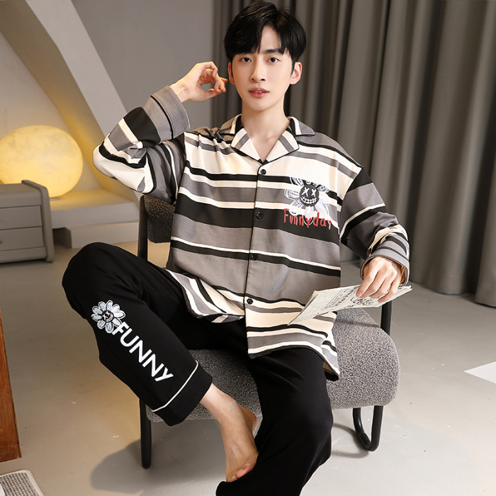 91家纺网 家纺一手货源 找家纺 洛兰沙 春秋季纯棉开衫长袖可外穿家居服睡衣 641男