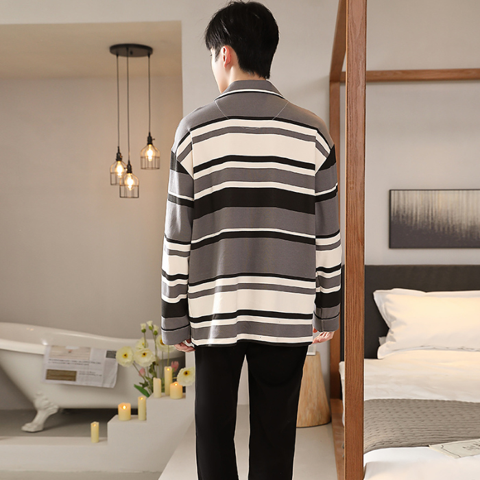 91家纺网 家纺一手货源 找家纺 洛兰沙 春秋季纯棉开衫长袖可外穿家居服睡衣 641男