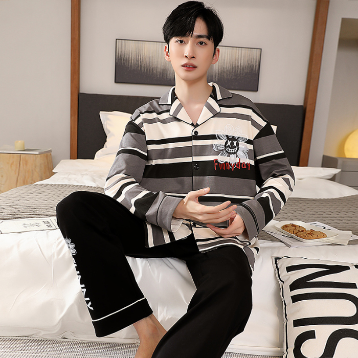 91家纺网 家纺一手货源 找家纺 洛兰沙 春秋季纯棉开衫长袖可外穿家居服睡衣 641男