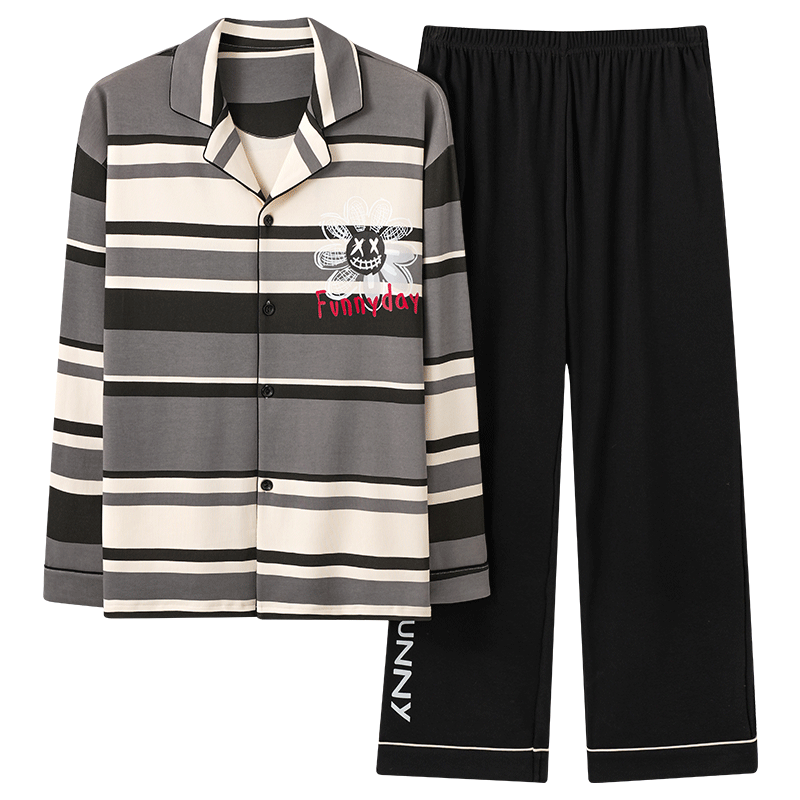 91家纺网 家纺一手货源 找家纺 洛兰沙 春秋季纯棉开衫长袖可外穿家居服睡衣 641男