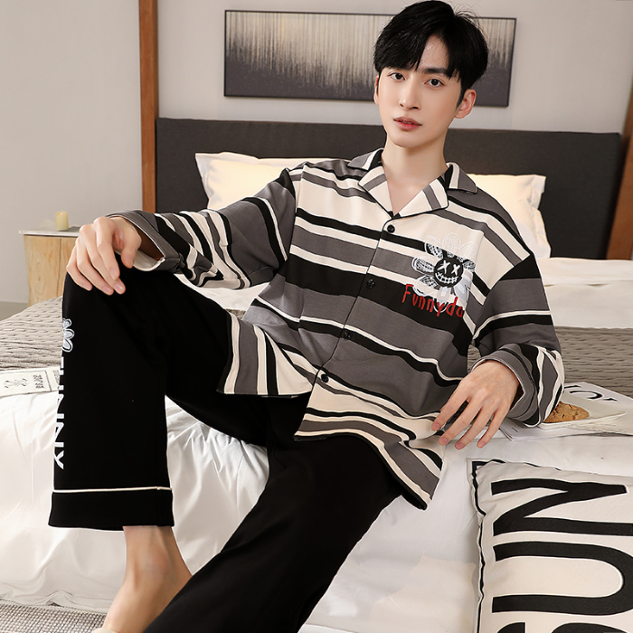 91家纺网 家纺一手货源 找家纺 洛兰沙 春秋季纯棉开衫长袖可外穿家居服睡衣 641男