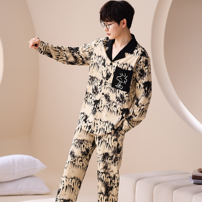 91家纺网 家纺一手货源 找家纺 洛兰沙 春秋季纯棉开衫长袖可外穿家居服睡衣 664男