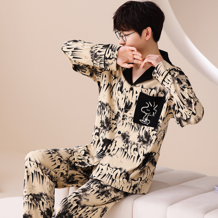 91家纺网 家纺一手货源 找家纺 洛兰沙 春秋季纯棉开衫长袖可外穿家居服睡衣 664男