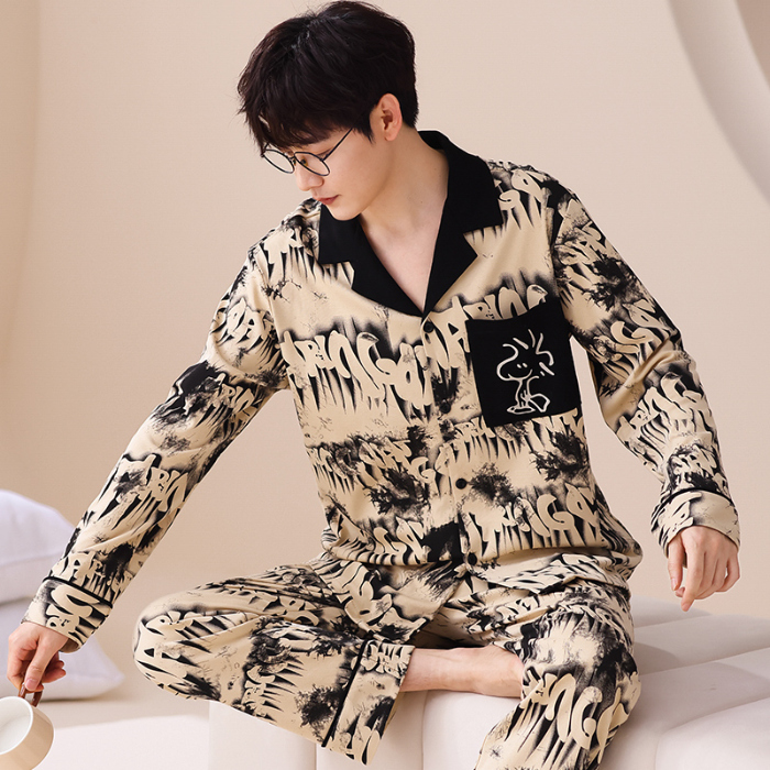 91家纺网 家纺一手货源 找家纺 洛兰沙 春秋季纯棉开衫长袖可外穿家居服睡衣 664男