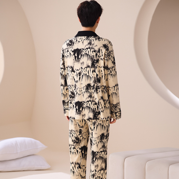 91家纺网 家纺一手货源 找家纺 洛兰沙 春秋季纯棉开衫长袖可外穿家居服睡衣 664男