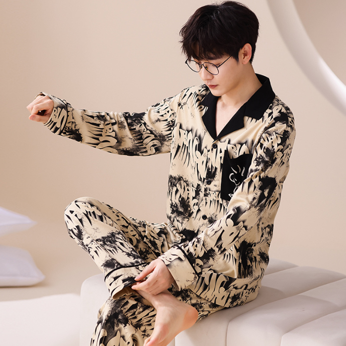 91家纺网 家纺一手货源 找家纺 洛兰沙 春秋季纯棉开衫长袖可外穿家居服睡衣 664男