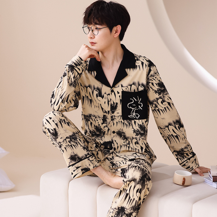 91家纺网 家纺一手货源 找家纺 洛兰沙 春秋季纯棉开衫长袖可外穿家居服睡衣 664男