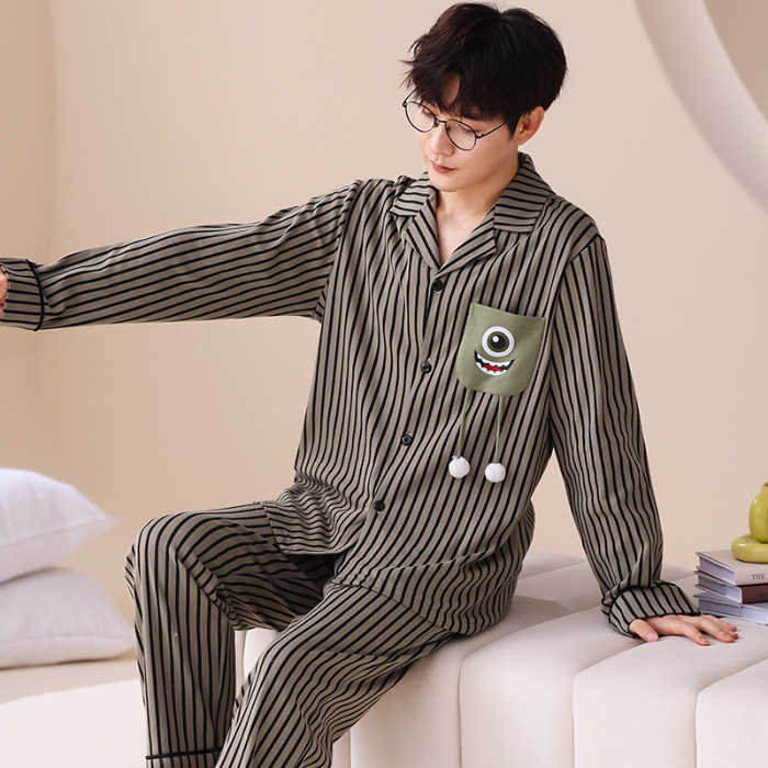 91家纺网 家纺一手货源 找家纺 洛兰沙 春秋季纯棉开衫长袖可外穿家居服睡衣 665男