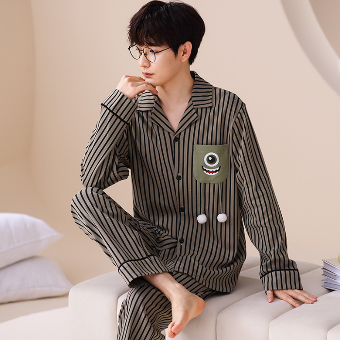 91家纺网 家纺一手货源 找家纺 洛兰沙 春秋季纯棉开衫长袖可外穿家居服睡衣 665男