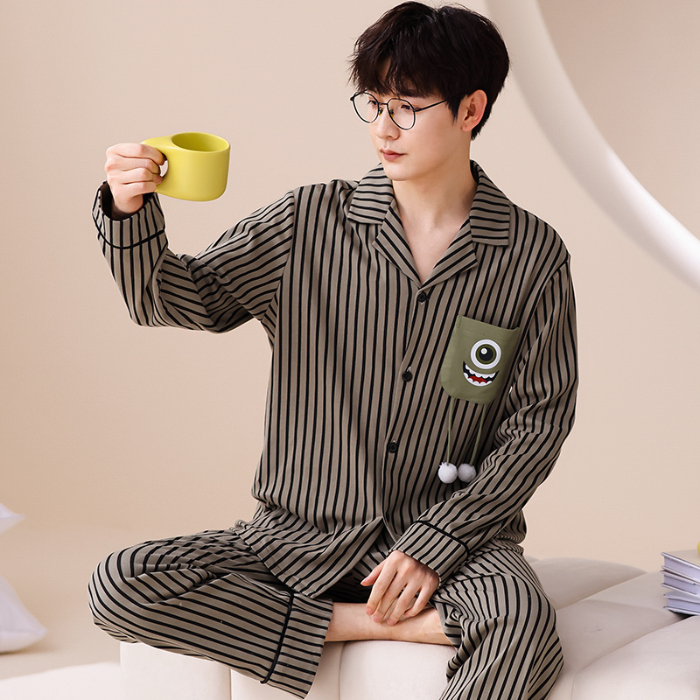 91家纺网 家纺一手货源 找家纺 洛兰沙 春秋季纯棉开衫长袖可外穿家居服睡衣 665男