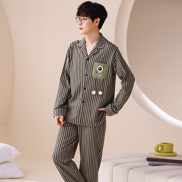 91家纺网 家纺一手货源 找家纺 洛兰沙 春秋季纯棉开衫长袖可外穿家居服睡衣 665男