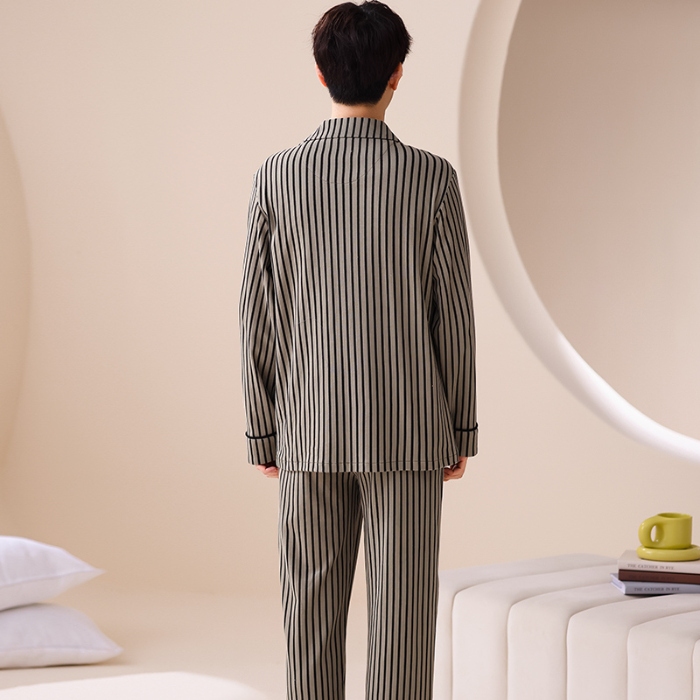 91家纺网 家纺一手货源 找家纺 洛兰沙 春秋季纯棉开衫长袖可外穿家居服睡衣 665男