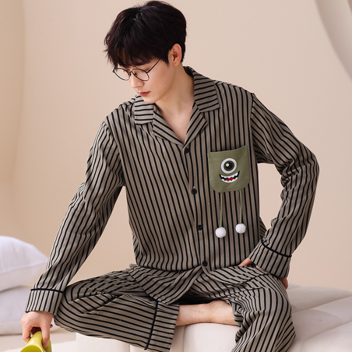 91家纺网 家纺一手货源 找家纺 洛兰沙 春秋季纯棉开衫长袖可外穿家居服睡衣 665男