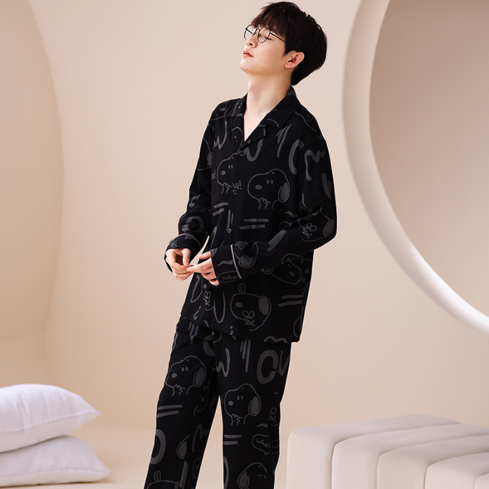 91家纺网 家纺一手货源 找家纺 洛兰沙 春秋季纯棉开衫长袖可外穿家居服睡衣 L667男