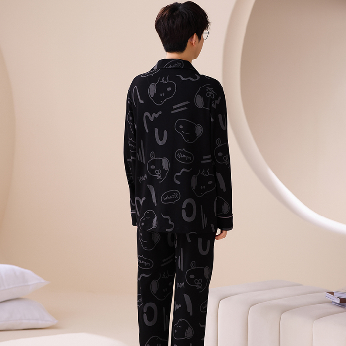 91家纺网 家纺一手货源 找家纺 洛兰沙 春秋季纯棉开衫长袖可外穿家居服睡衣 L667男