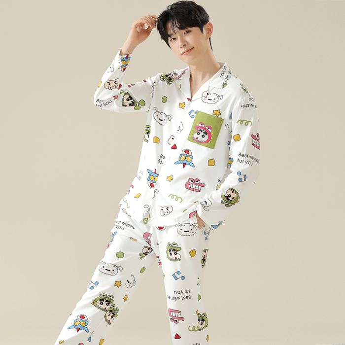 91家纺网 家纺一手货源 找家纺 洛兰沙 春秋季纯棉开衫长袖可外穿家居服睡衣 681男