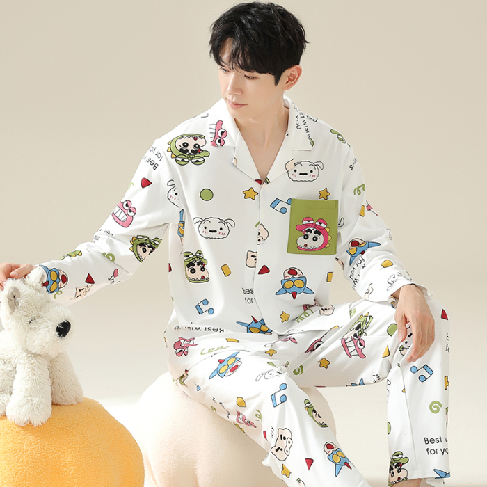 91家纺网 家纺一手货源 找家纺 洛兰沙 春秋季纯棉开衫长袖可外穿家居服睡衣 681男