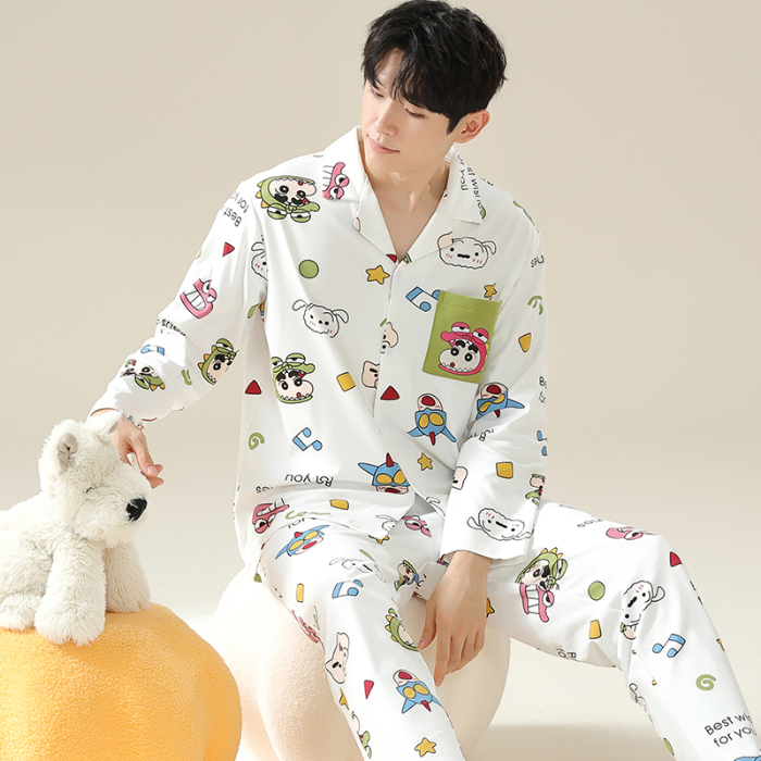 91家纺网 家纺一手货源 找家纺 洛兰沙 春秋季纯棉开衫长袖可外穿家居服睡衣 681男