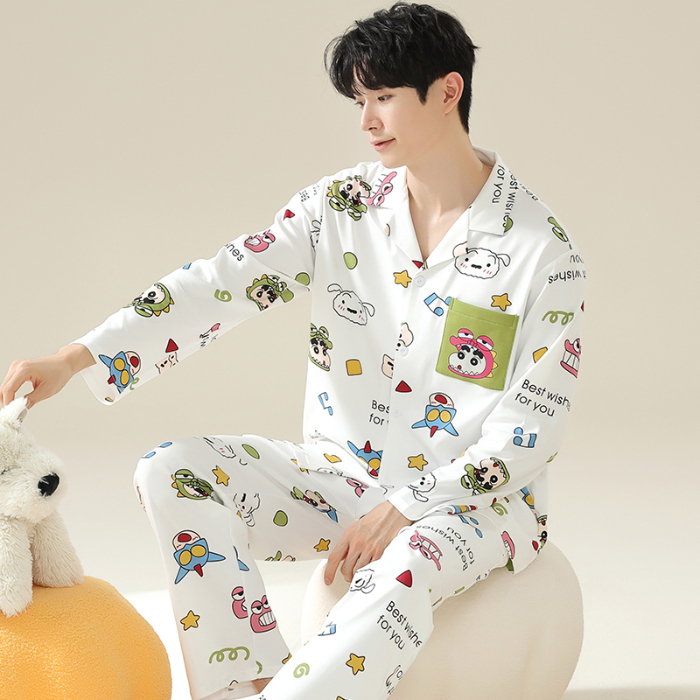 91家纺网 家纺一手货源 找家纺 洛兰沙 春秋季纯棉开衫长袖可外穿家居服睡衣 681男