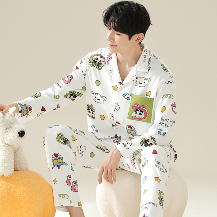 91家纺网 家纺一手货源 找家纺 洛兰沙 春秋季纯棉开衫长袖可外穿家居服睡衣 681男