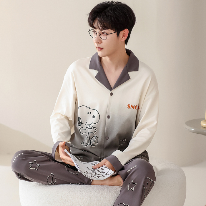 91家纺网 家纺一手货源 找家纺 洛兰沙 春秋季纯棉开衫长袖可外穿家居服睡衣 699男