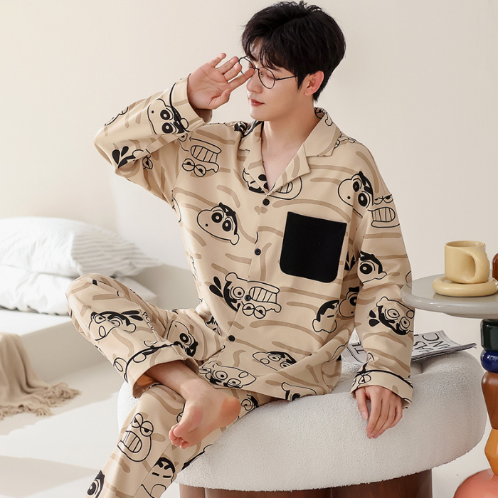 91家纺网 家纺一手货源 找家纺 洛兰沙 春秋季纯棉开衫长袖可外穿家居服睡衣 709男