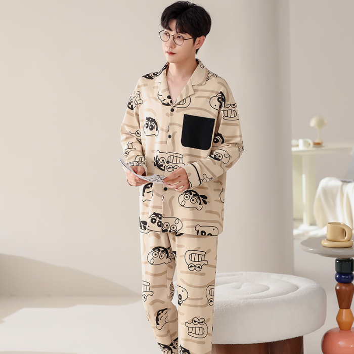 91家纺网 家纺一手货源 找家纺 洛兰沙 春秋季纯棉开衫长袖可外穿家居服睡衣 709男