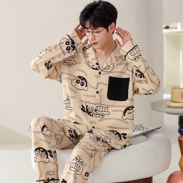 91家纺网 家纺一手货源 找家纺 洛兰沙 春秋季纯棉开衫长袖可外穿家居服睡衣 709男