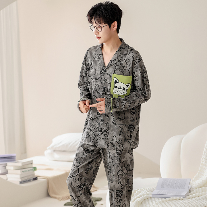 91家纺网 家纺一手货源 找家纺 洛兰沙 春秋季纯棉开衫长袖可外穿家居服睡衣 710男