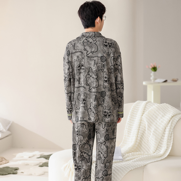 91家纺网 家纺一手货源 找家纺 洛兰沙 春秋季纯棉开衫长袖可外穿家居服睡衣 710男