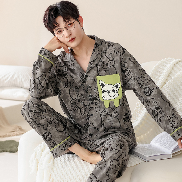 91家纺网 家纺一手货源 找家纺 洛兰沙 春秋季纯棉开衫长袖可外穿家居服睡衣 710男