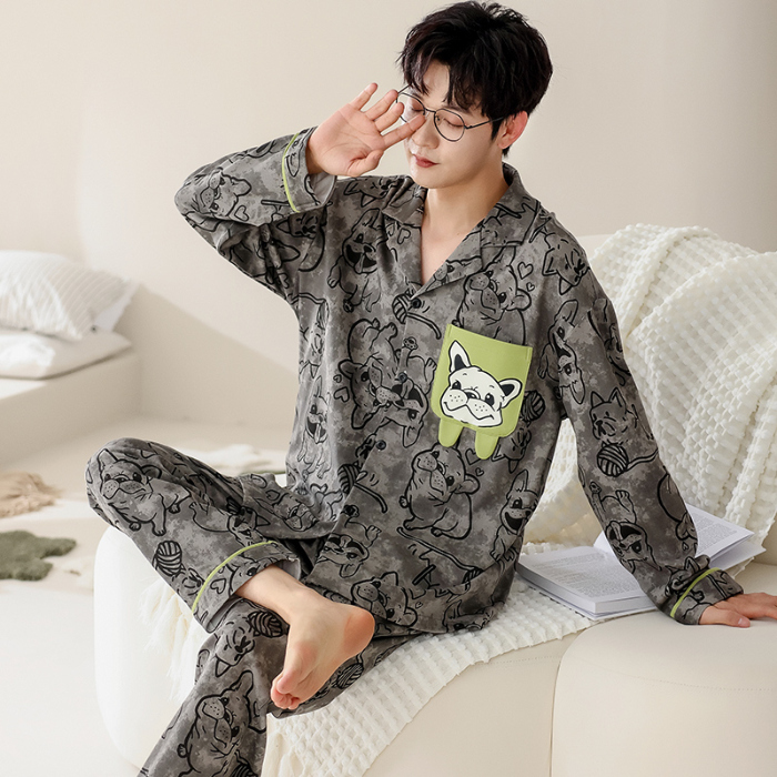 91家纺网 家纺一手货源 找家纺 洛兰沙 春秋季纯棉开衫长袖可外穿家居服睡衣 710男