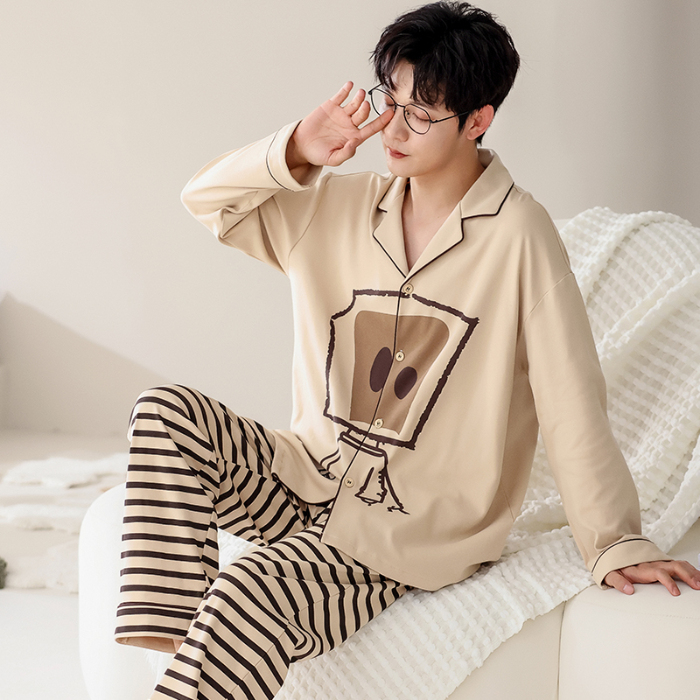 91家纺网 家纺一手货源 找家纺 洛兰沙 春秋季纯棉开衫长袖可外穿家居服睡衣 711男